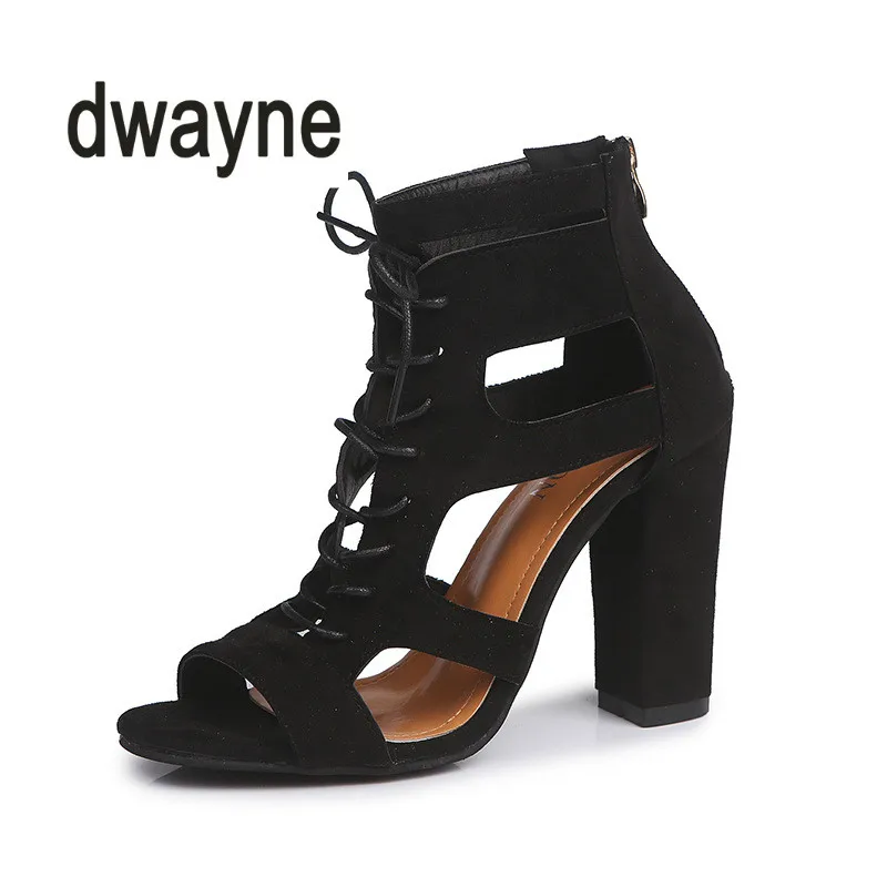 

2019 Hot Sale Flock Women Sandals Gladiator High Heels Strap Pumps Lace-up Female Shoes Fashion Summer Ladies Shoes yuj8