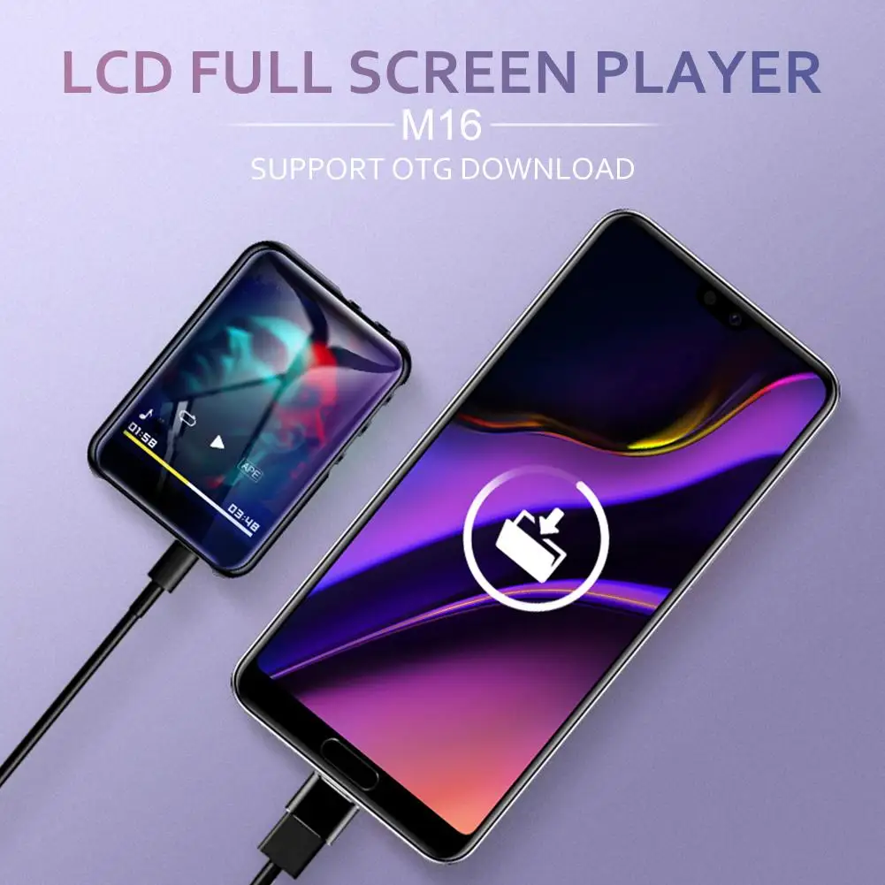 MP4 Bluetooth Player Full Screen Touch Super Thin Mini HiFi Walkman Long Standby Voice Recording 16GB MP4 Support FM Video Play
