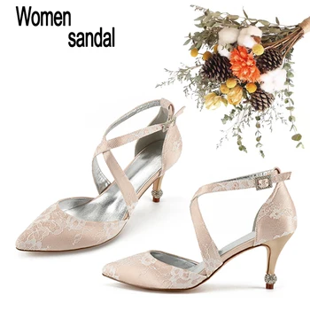 

MarHermaso Bridal Wedding Shoes Kitten Heel Pumps Pointed Toe Buckle Strap Evening Shoes