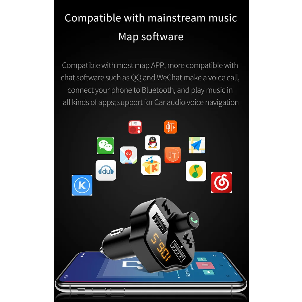 Автомобильный комплект громкой связи Bluetooth 5,0 беспроводной fm-передатчик напряжение батареи ЖК-дисплей авто MP3 плеер USB зарядное устройство
