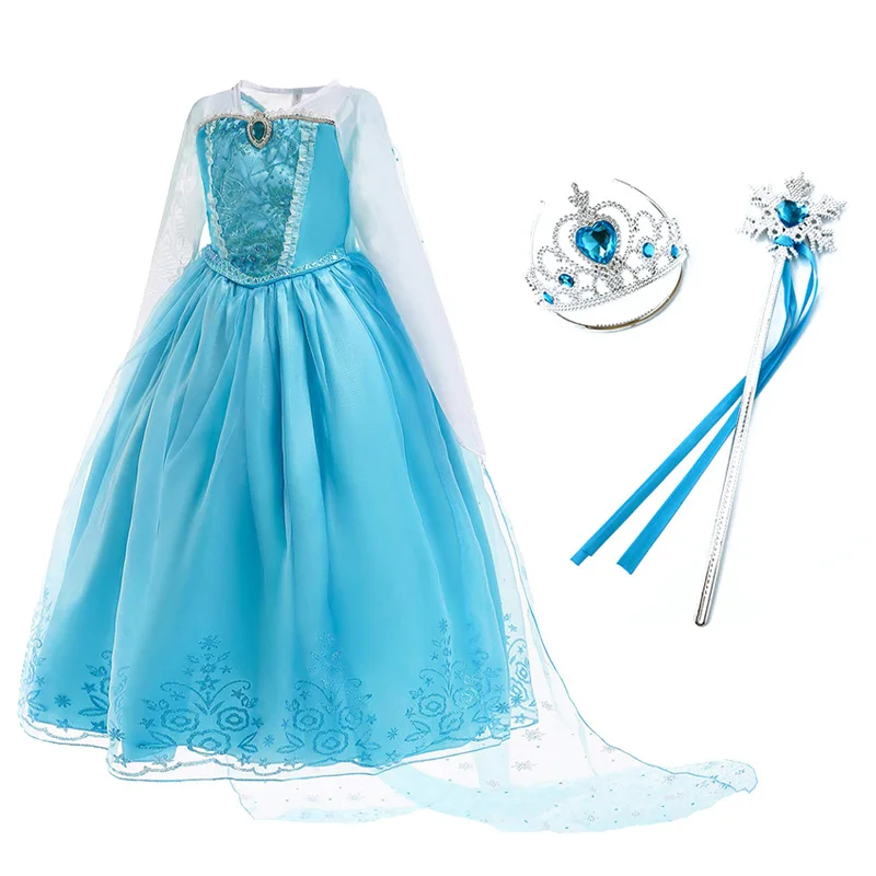 Dress C and Set-1 Детское платье Эльзы для девочек; костюм Снежной Королевы Эльзы из 2 предметов; детская одежда на Рождество; одежда для дня рождения, карнавала, вечеринки и парик - Цвет: Dress C and Set-1
