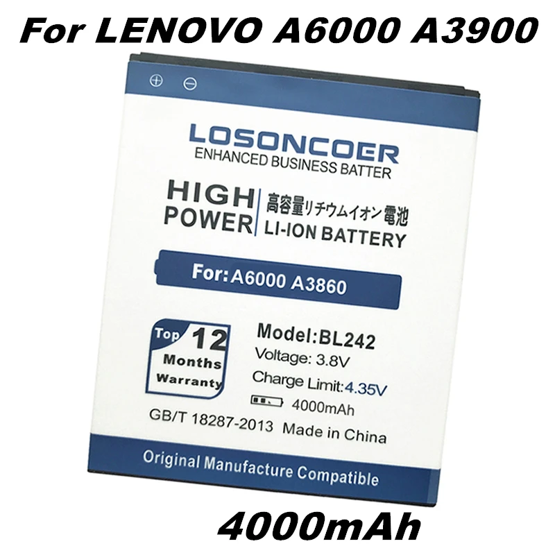 

LOSONCOER 4000mAh BL-F33 BL242 Battery for Lenovo A6000 Battery A3860 A3580 A3900 LeMeng K30-T K30-W A6010 Plus A6010