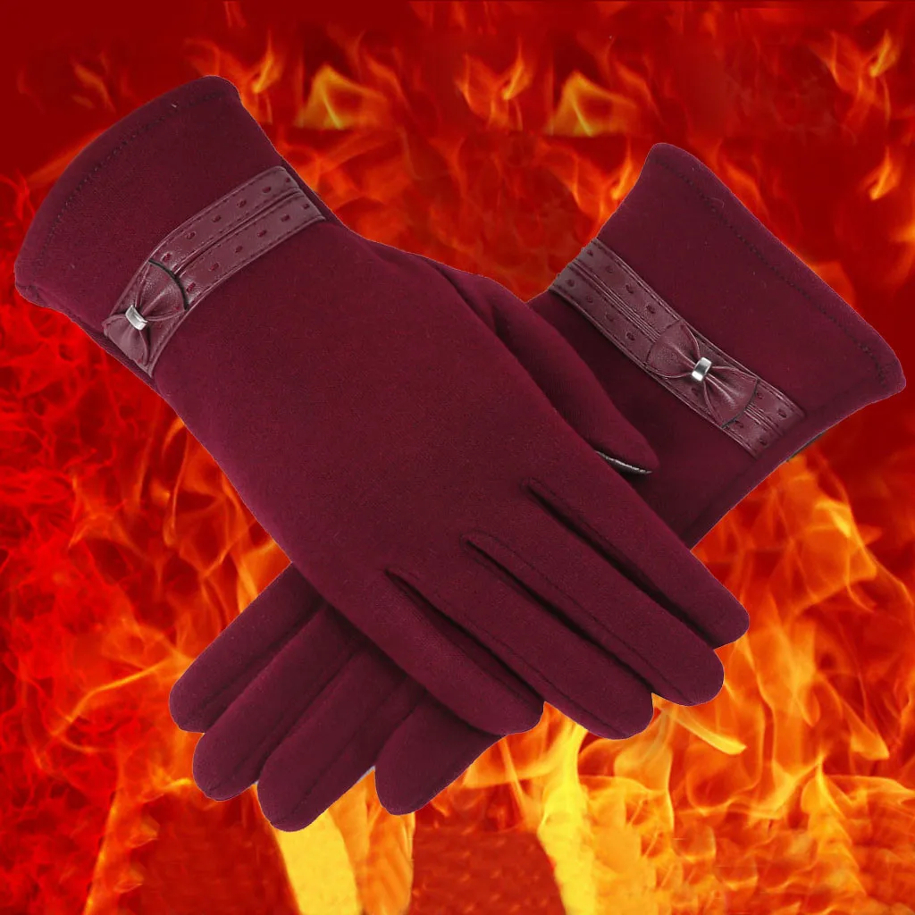 Перчатки с бантиком женские зимние теплые плотные Варежки перчатки Gant Femme мягкие перчатки с сенсорным экраном для улицы перчатки guantes mujer