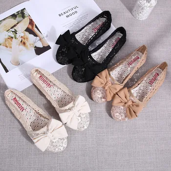 

Women Ballet Flats Perspective Lady Ballerina Round Toe Hollow Sexy Crochet Flowers Female Woman Summer Flat Heel Shoes