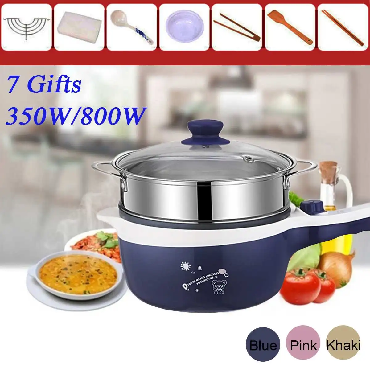 

1.6L Electric Mini Rice Cooker MultiCookers Portable Rice Cooker 2 Layers Non-stick skillet Steamed egg Cooking pot Food Steamer