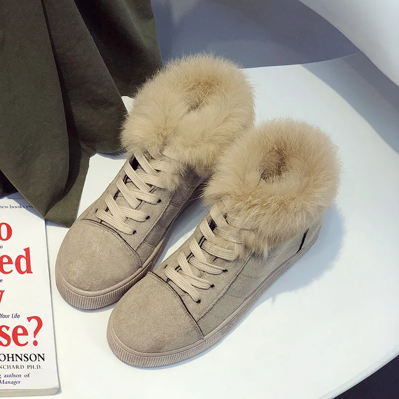 

Fashion WomenS Shoes Winter Warm Boots Plush Lace Up Women Rubber Ankle Boots 2019 Shoes Female Flats Flock Botas Mujer Zapatos