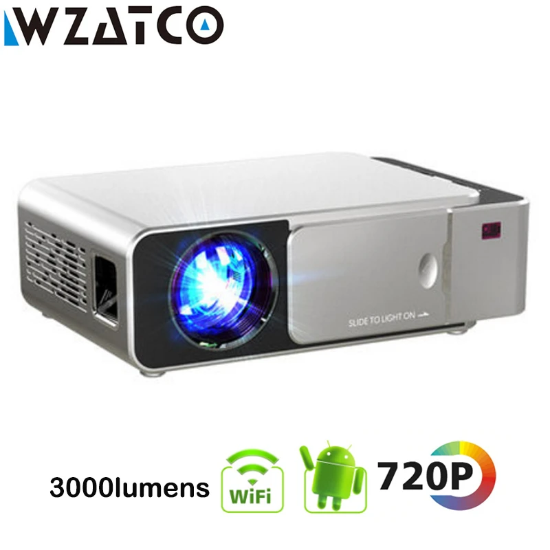 4k projector WZATCO T6 Smart Projector Optional Support 1080p HD LED Portable Mini Projector Android WIFI For Home Theater Game Movie Cinema samsung 4k projector