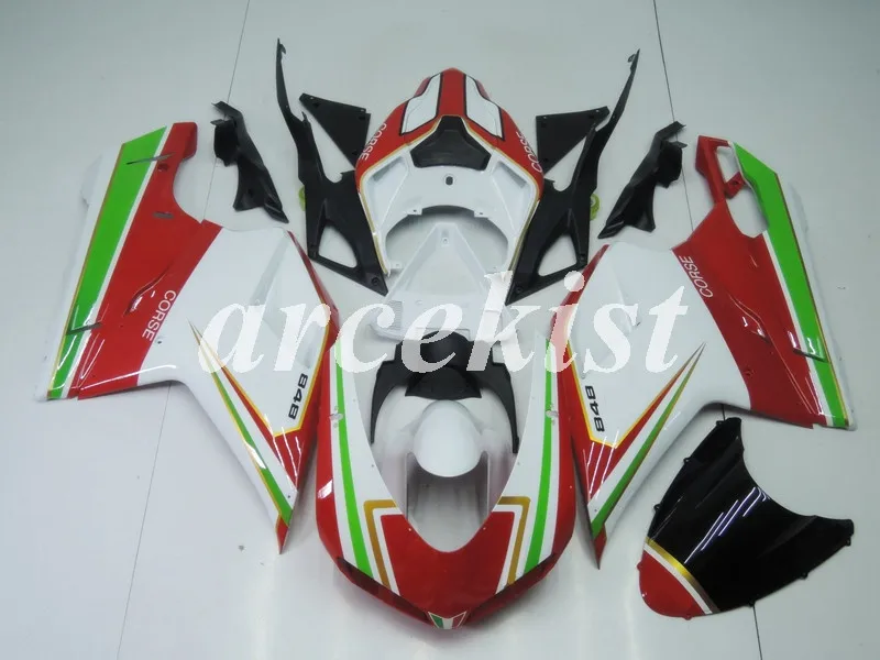 Инъекций ABS Полный обтекатели комплект подходит для поездок на мотоцикле Ducati 1098s 848 evo 1198 2007 2008 2009 2010 2011 2012 тела комплект зеленого и белого цветов