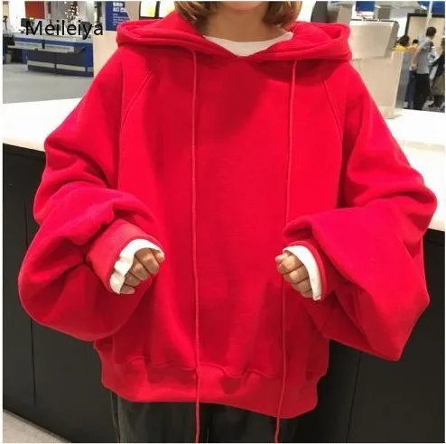 

Casual Hoodies Women Brand Long Sleeve Thick Warm Hooded Red Sweatshirt Hoodie Coat Casual Sportswear Pullovers Oversize