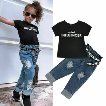 

PUDCOCO Fashion Summer Toddler Baby Girl Clothes Tops T-Shirt Denim Pants Jeans Outfits 2PCS 1-6Y
