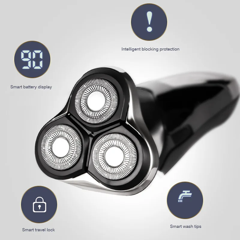 CABWEHOME для лица бритва 3D электробритва для мужчин моющийся USB Перезаряжаемый станок для бритья бороды мощный цифровой дисплей Водонепроницаемый