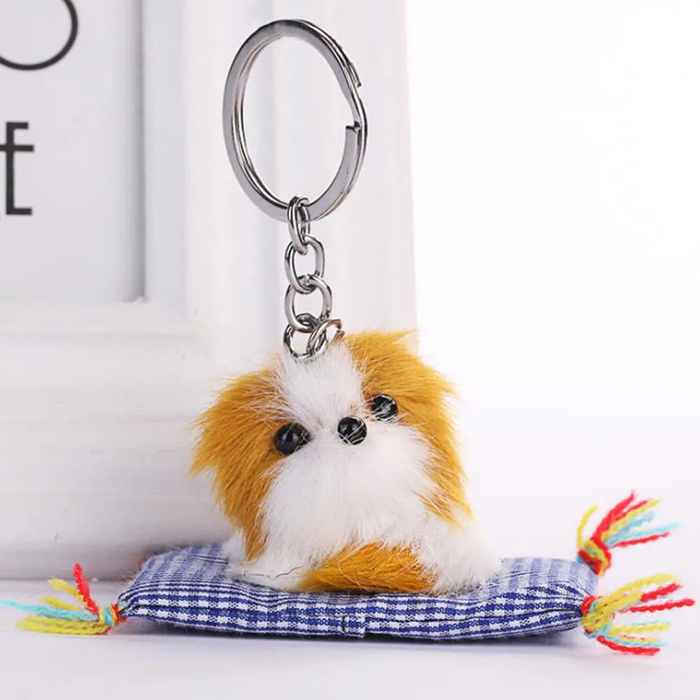 

New Arrival Cute Animal Keychain Sleeping Dog pom pom Key Chain Key Holder For Girl women llaveros para mujer