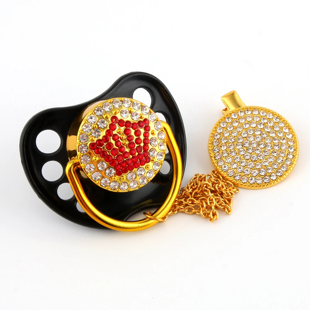 Luxury Bling Pacifier For Baby Rhinestone Black Crown Crystal Orthodontic Nipple Silicone Soother Baby Dummy Pacifier Clips