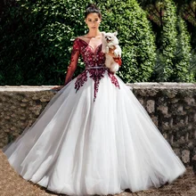 burgundy and white wedding dress