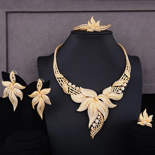Gold Роскошные полые бант Африканский кубический циркон эффектные комплекты украшений для женщин свадебные Дубай Свадебные Ювелирные наборы Новинка - Окраска металла: Gold