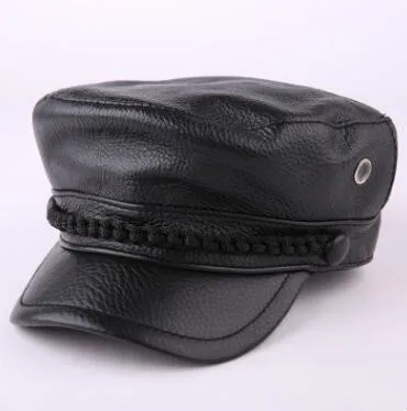 SILOQIN шляпа из натуральной кожи зимние мужские первый слой воловьей кожи армейские кепки Snapback элегантные женские плоские кепки досуг туризм шляпа - Цвет: Black