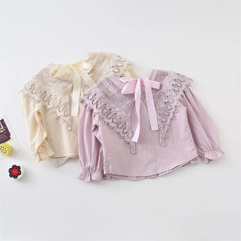 

Double V-neck baby girls lace shirt Spring autumn cotton infant kids shirt blouse for girls tops children jackets coat kurtka