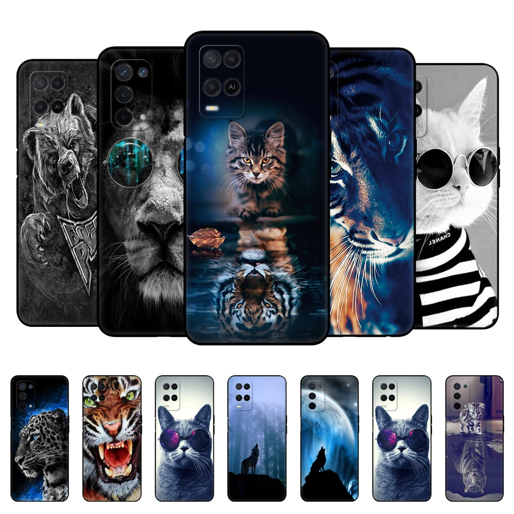 For OPPO A54 Case Phone Back Cover For OPPO A54 5G 4G Case CPH2239 CPH2195 OPPOA54 A 54 Funda black tpu case lion tiger wolf cat cases for oppo back