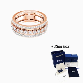 

Fashion SWA New FURTHER RING Fresh Round Transparent Crystal Line Pattern Crystal Rose Gold Female Engagement Ring Jewelry Gift