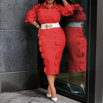 

Illusion Women Office Dress Sexy Appliques Patchwork Bodycon Ladies Cocktail Party Dresses Spring Club Red Midi Robe de soiree