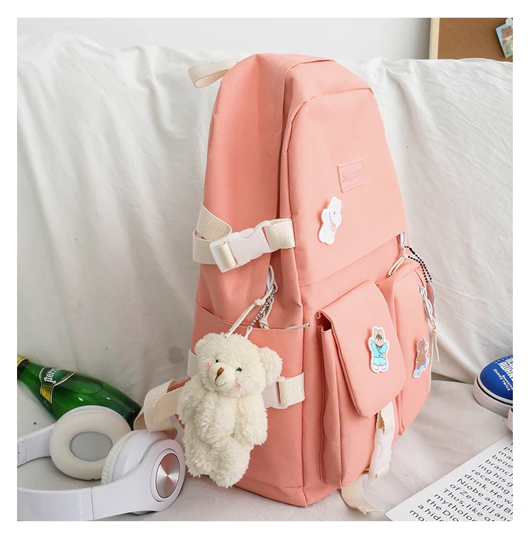 NEW 5 Piece Set backpacks fashion canvas kawaii female Korean Shoulder bag Casual College Students backpack School bag for girl