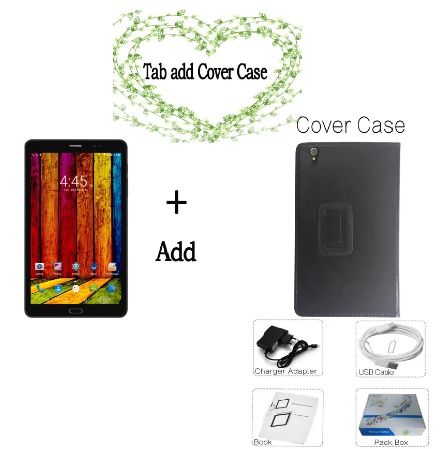 Tab add Cover Case 8 дюймов Android 7,0 3G sim-карта мобильный сотовый телефон вызов планшетный ПК 8 cpu 4 Гб+ 64 Гб 5MP+ 2MP камера 1280*800 ips ЖК-дисплей - Комплект: Tab add Cover Case