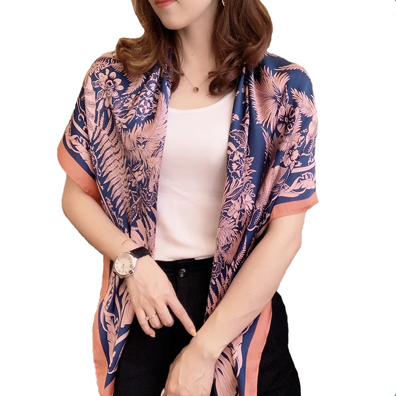 

2021silk spring autumn women scarf luxury design printing ladies beach shawl scarf fashion smooth female headscarf 110x110cm