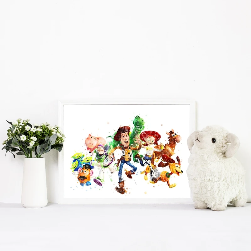 Woody Jessie Buzz Lightyear Watercolor Painting Poster Kids Room Decor