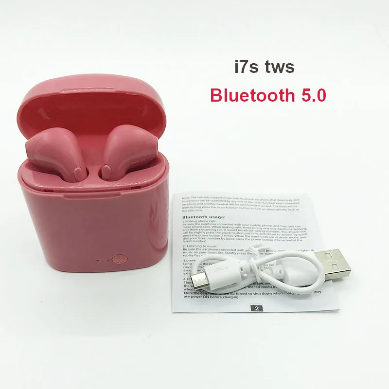Беспроводные Bluetooth наушники i7S TWS наушники Близнецы стерео гарнитура шлем Sans Sport зарядное устройство коробка Наушники - Цвет: i7s red