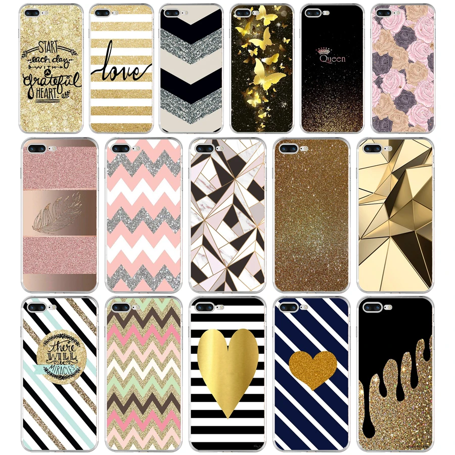 37AA gold pink black Glitter Wave point dot Unique 02 gift Soft Silicone Tpu Cover phone Case for iphone 6 6s 7 8 Plus case | Мобильные