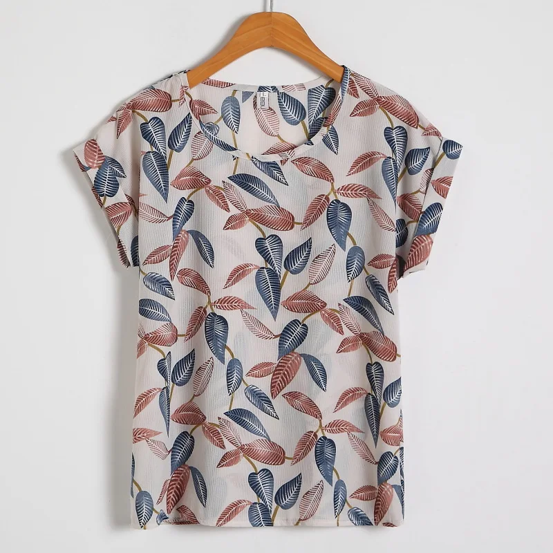 2021 o Pescoço Tamanho Grande Mulheres Chiffon Blusa Verão Batwing Manga Camisas Curta Impresso Casual Senhoras Topos Bluzka Damska 9 Cheap Blusas e Camisas