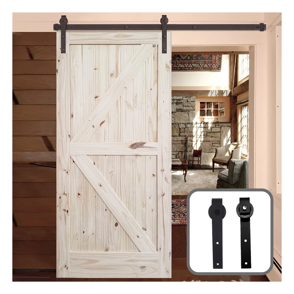LWZH Kit de herrajes para puerta de granero de madera corrediza de 14 pies  para armario de puerta de una sola puerta, gabinete de armario, en forma de