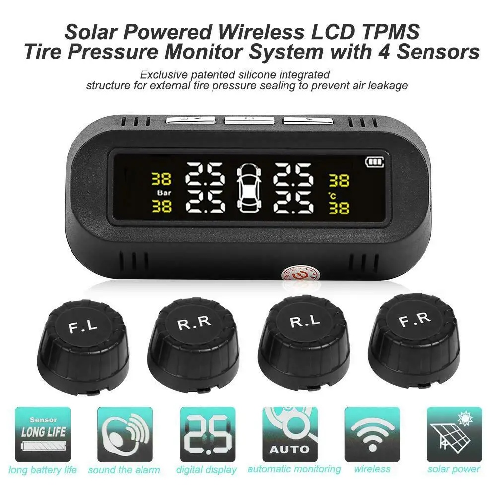 1 комплект солнечной беспроводной автомобильный TPMS система контроля давления в шинах lcd с датчиками