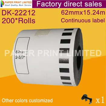 

200 Refill Rolls Generic DK-22212 Label 62mm*15.24M Continuous Compatible for Brother Label Printer White Color DK-2212 DK22212