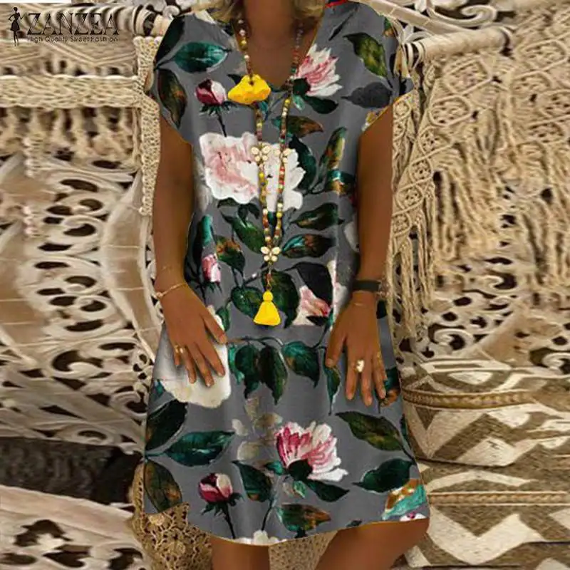 Женское летнее платье с V образным вырезом и цветочным принтом|Платья| |