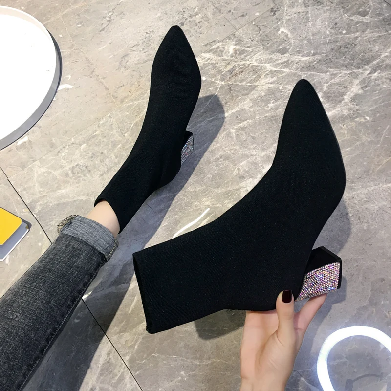 

Chunky Heel Women's Mid Calf Boots Lace Up Booties Ladies Bootee Woman 2019 Round Toe Low Heels booties Pointe Shoes Luxury