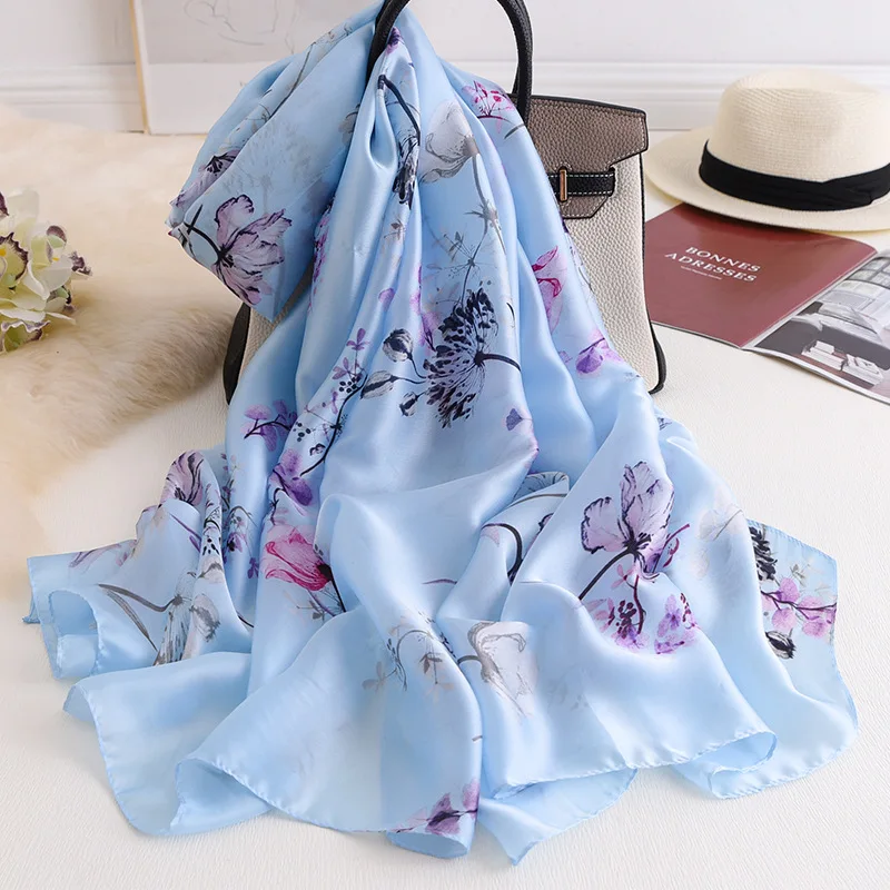 Натуральный шелковый шарф, женские роскошные пашмины шали и палантины, женский элегантный пляжный солнцезащитный палантин, дизайнерский Шелковый платок Echarpe - Цвет: F-217a3