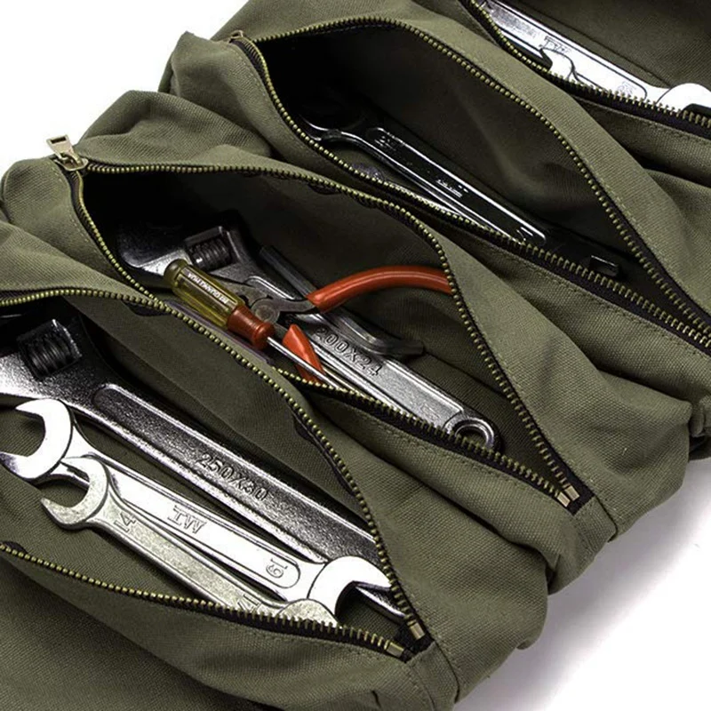 Tool Bag Roll Tool Multi-Purpose Tool Repair Tools Wrench Screwdriver Roll Pouch Hanging Tool Zipper Storage Bag tool storage cabinets