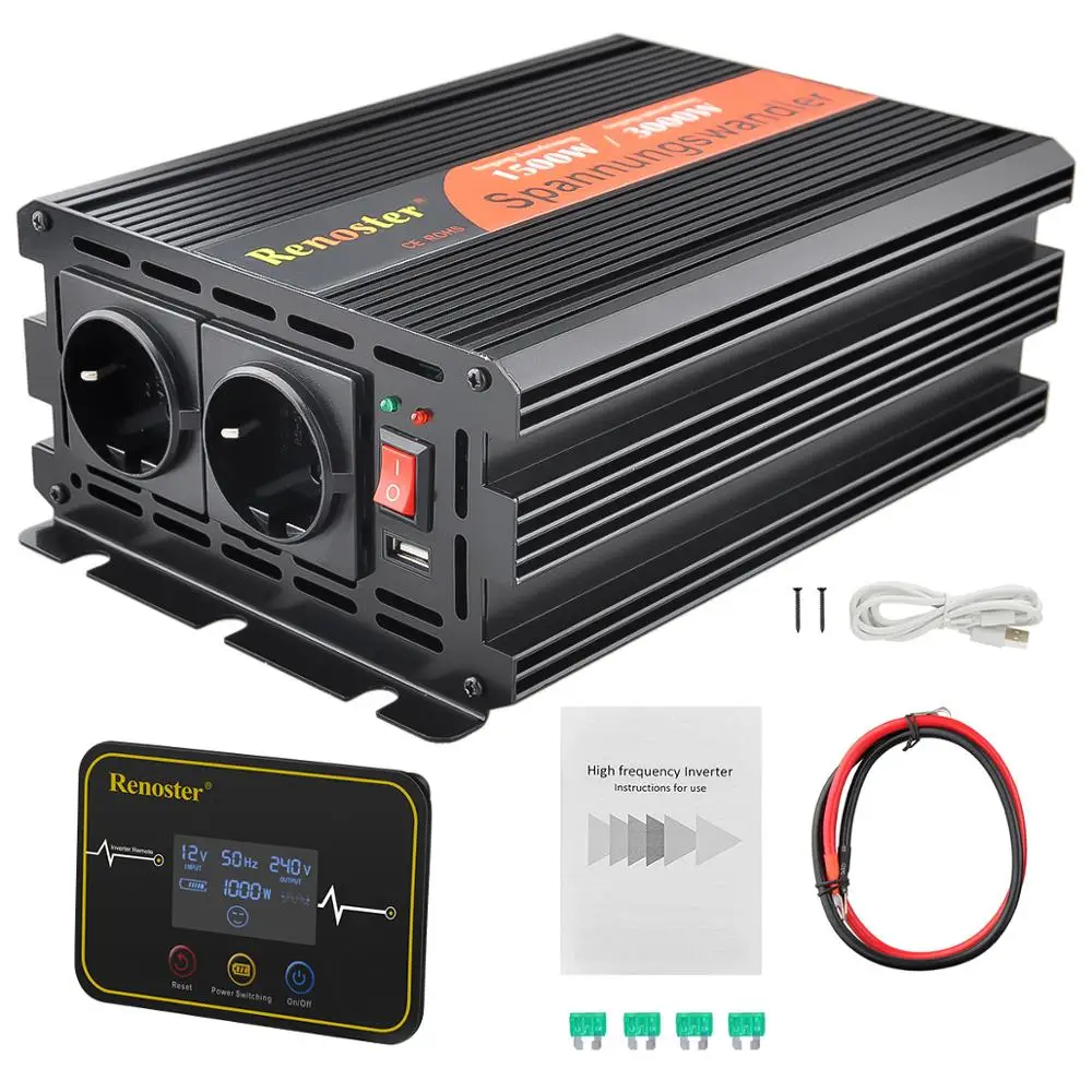

1500/3000W wireless Inverter Charger 12V dc to 220V 230V ac Converter Transformer Modified Sine Wave Inverter LCD Display Car RV