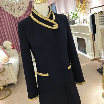 

New fall and winter wool coat female British wind easing long black leisure