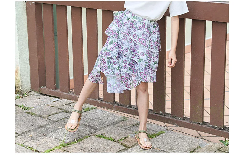 Summer 2020 Chiffon Layered Skirts Dresses For Teenage Girls Floral Printed Asymmetrical Skirt Kids Mid Waist Cute Skirt Clothes (14)