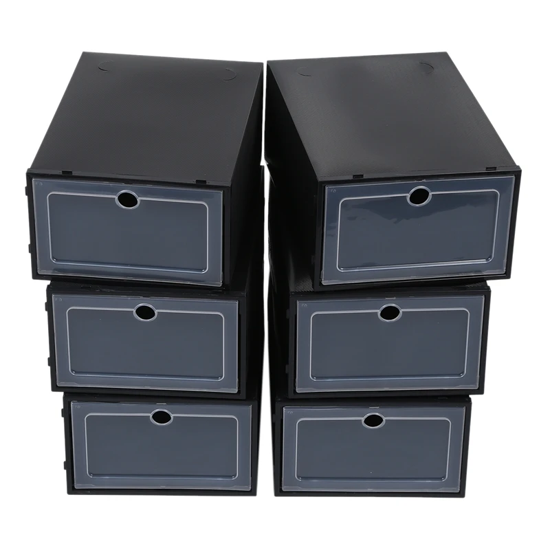 6 Pcs Transparent Shoe Box Flip Design Plastic Storage Case Organizer Dustproof Clear Plastic Shoe Storage Boxes for Home Black