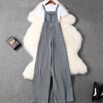 

Two Piece Set Top and Pants Matching Set Women 2020 Fashion Summer Female Casual Outfits White TShirt Striped Long Pants Suit