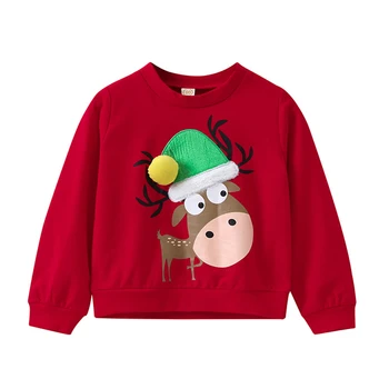 

Children's Christmas Sweatshirt Funny Cartoon Elk Print Tops Baby Boys Girls Fashion Pullover Long Sleeved Clothes 2-11 Year A20