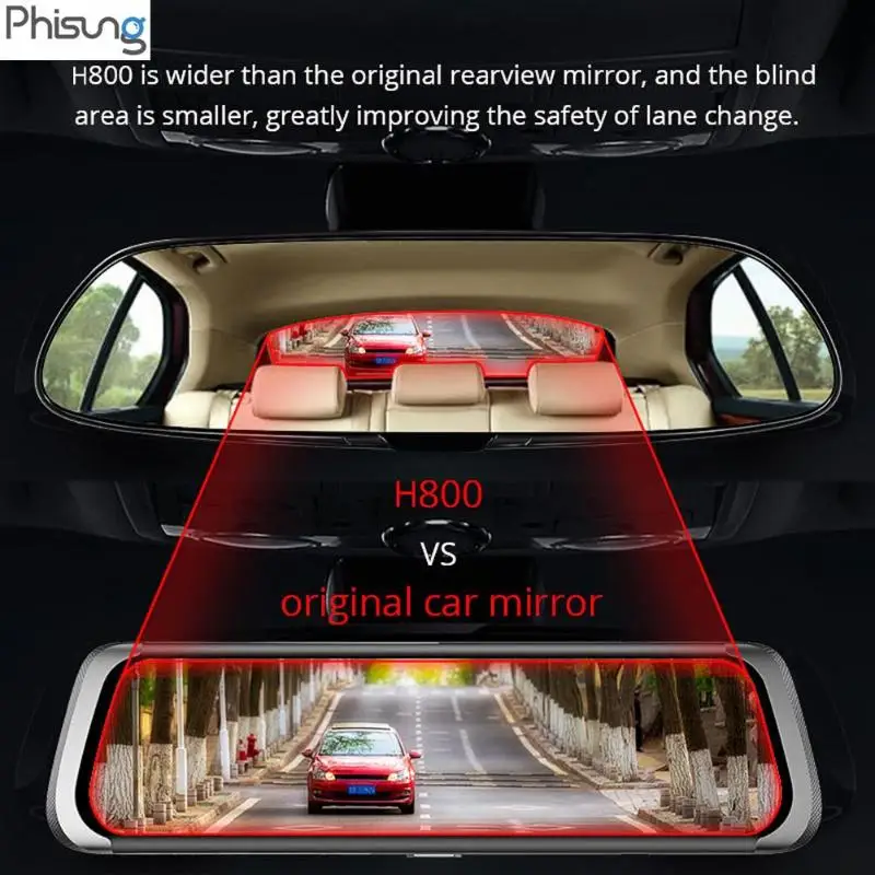 Phisung H800 Full HD 1080P Автомобильный видеорегистратор Камера 9,36 дюймов зеркало заднего вида Dashcam
