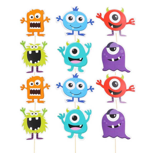 Inserts De Decoration De Gateau En Papier A Motif De Monstre 12 Pieces 2 Paquets Pics A Gateaux Pour Fete D Anniversaire Aliexpress