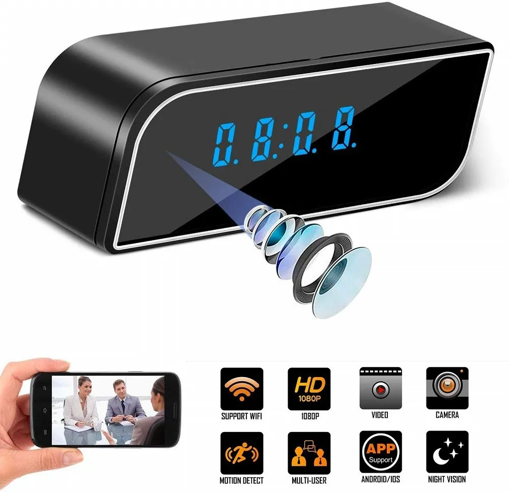 HD 1080P Часы Wi Fi IP камера для домашней безопасности с управлением скрытым ИК ночным