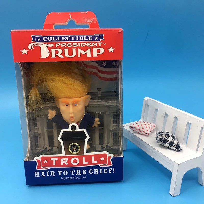 

Simulation Donald Trump Suit Troll Doll 6cm Funny Long Hair President Action Figure Table Car Decoration Furnishing Articles In Color Box