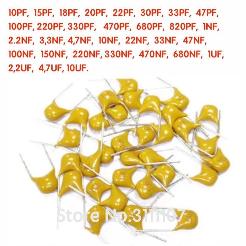 100PCS/LOT 50V Monolithic ceramic capacitor 10PF~10UF 22PF 47PF 220PF 6.8UF 4.7UF 100NF 820PF 0.1UF 102 104 105 106 103 473 334