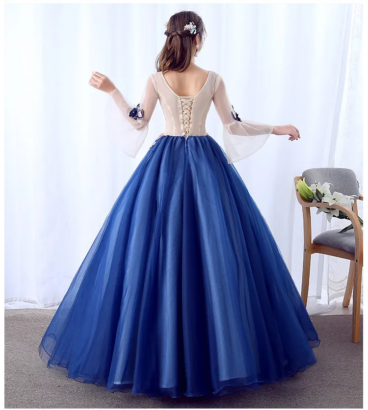 Vestidos De 15 Anos Azul Ball Gowns Sweet 16 Long Blue Flare Sleeve Appliques Girl Quinceanera Dresses For Quinceanera 15 Years